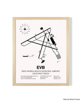 Detailed Airport Map of New Smyrna Beach Municipal Airport (Jack Bolt Field) (EVB) in White with a Natural Frame
