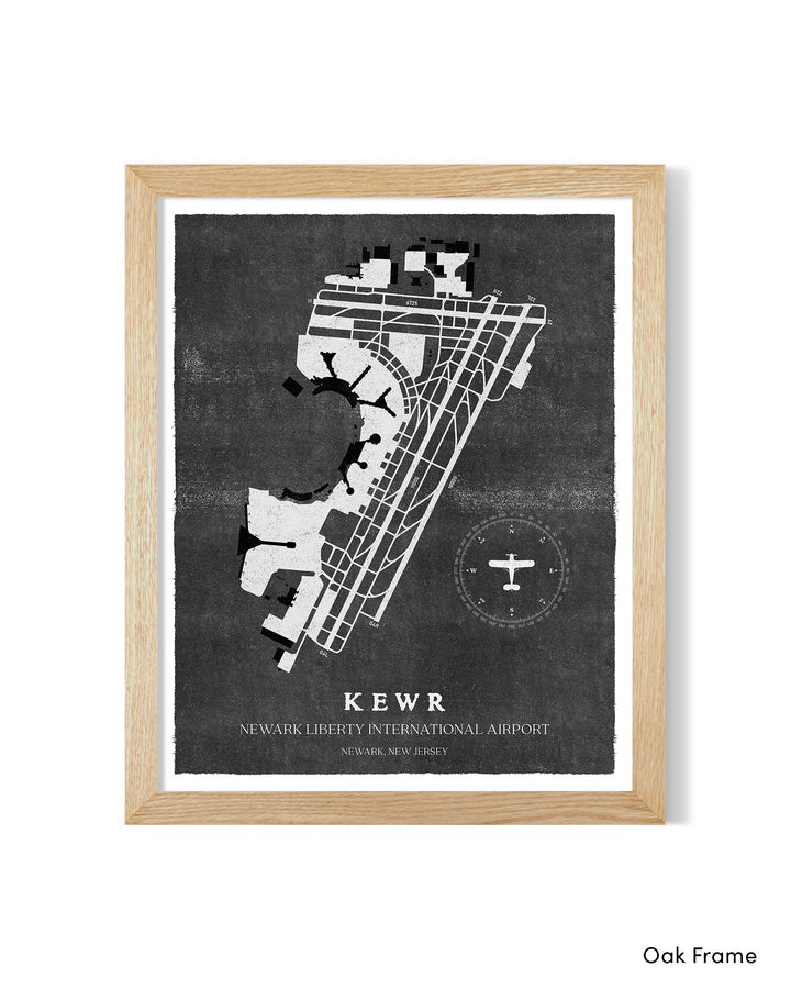 EWR Airport Map, Vintage Style, Newark Liberty International Airport Print