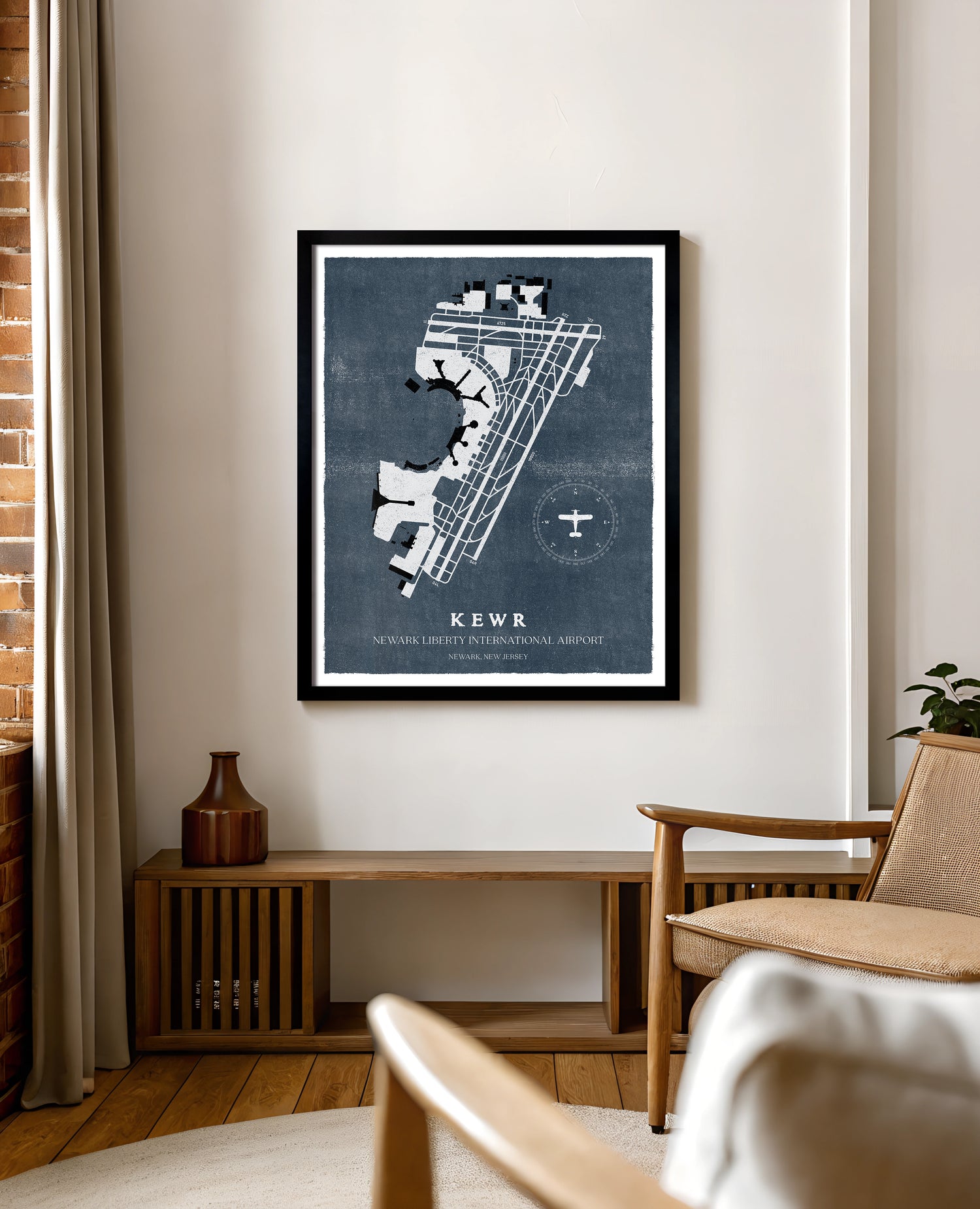 EWR Airport Map, Vintage Style, Newark Liberty International Airport Print