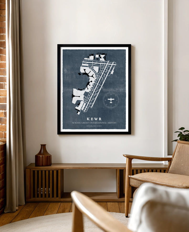 EWR Airport Map, Vintage Style, Newark Liberty International Airport Print