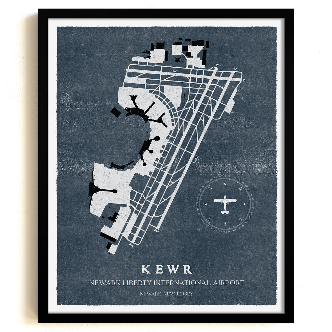 EWR Airport Map, Vintage Style, Newark Liberty International Airport Print