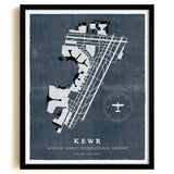 EWR Airport Map, Vintage Style, Newark Liberty International Airport Print