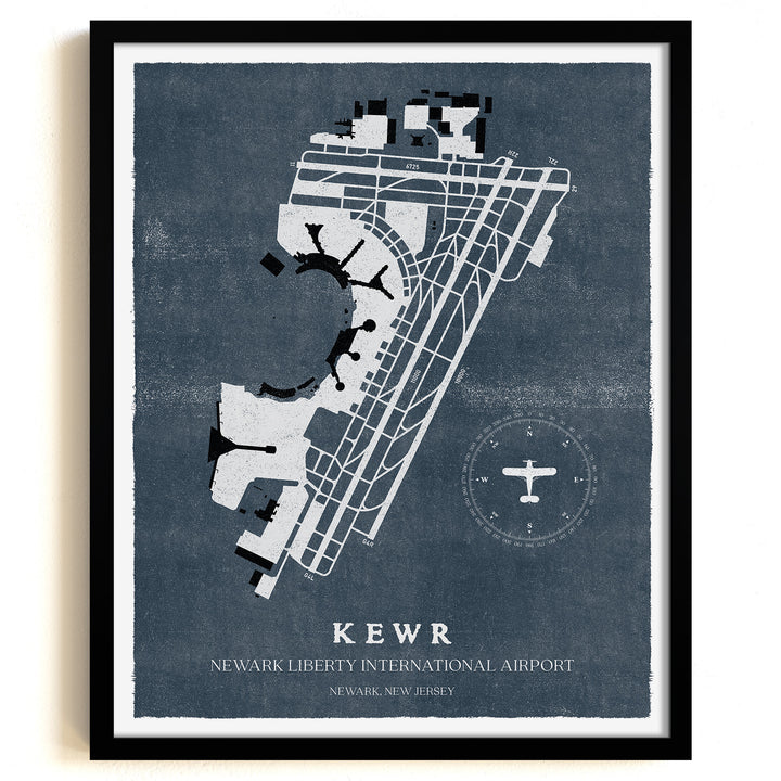 EWR Airport Map, Vintage Style, Newark Liberty International Airport Print