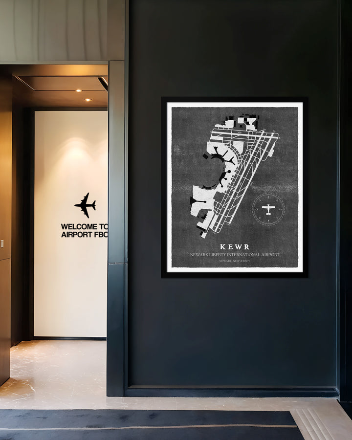 EWR Airport Map, Vintage Style, Newark Liberty International Airport Print