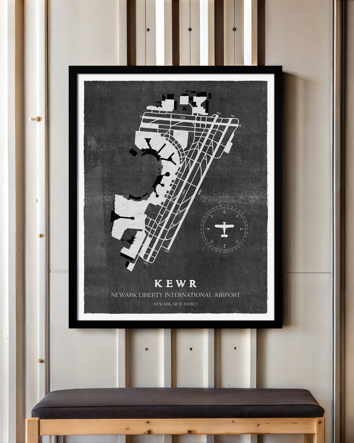 EWR Airport Map, Vintage Style, Newark Liberty International Airport Print