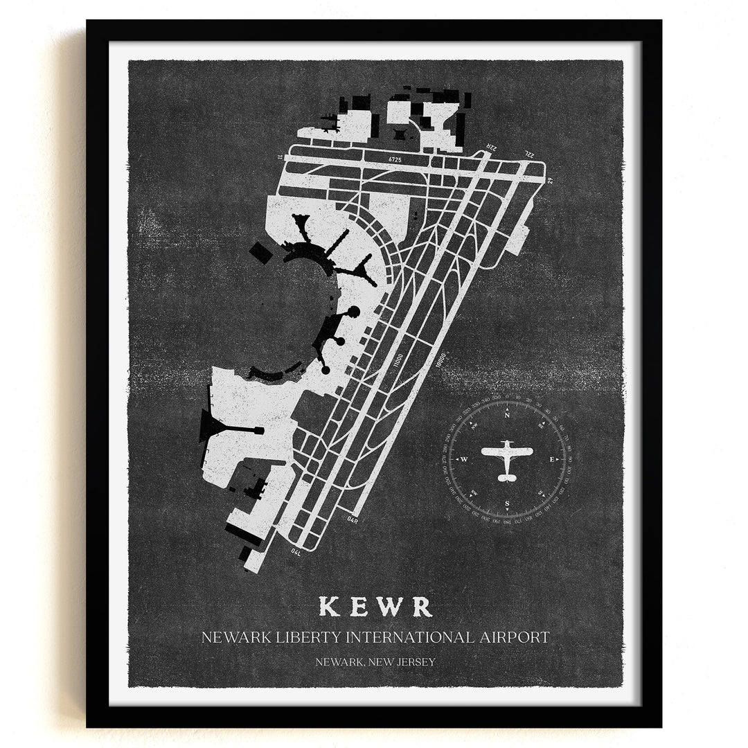 EWR Airport Map, Vintage Style, Newark Liberty International Airport Print
