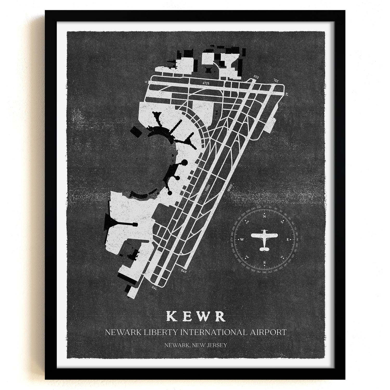 EWR Airport Map, Vintage Style, Newark Liberty International Airport Print
