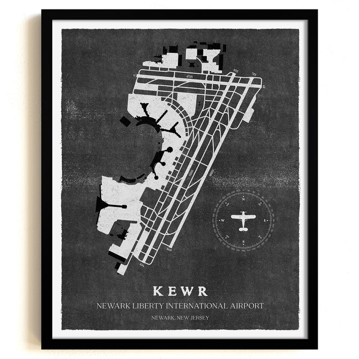 EWR Airport Map, Vintage Style, Newark Liberty International Airport Print