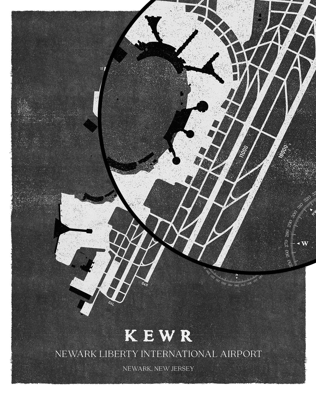 EWR Airport Map, Vintage Style, Newark Liberty International Airport Print