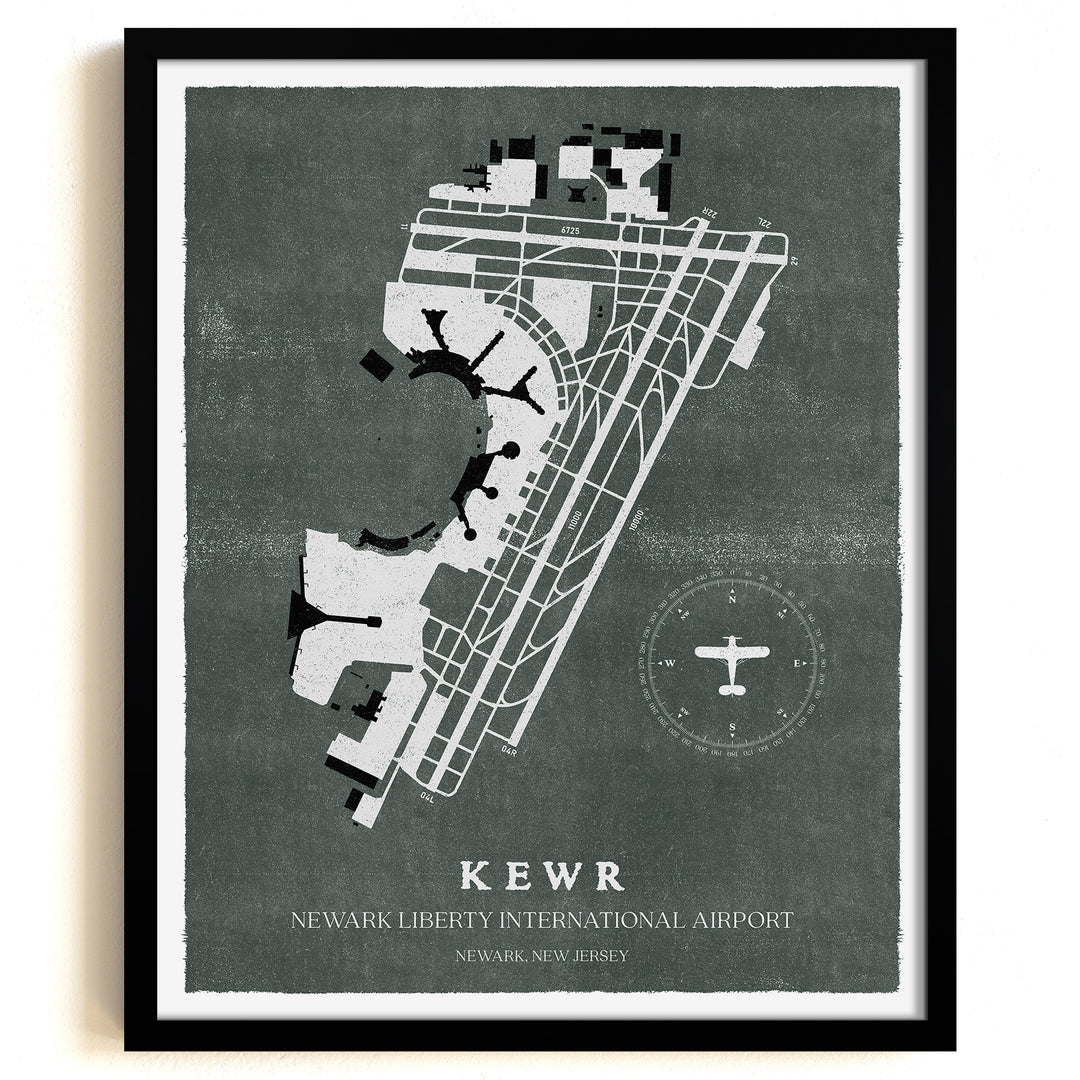 EWR Airport Map, Vintage Style, Newark Liberty International Airport Print