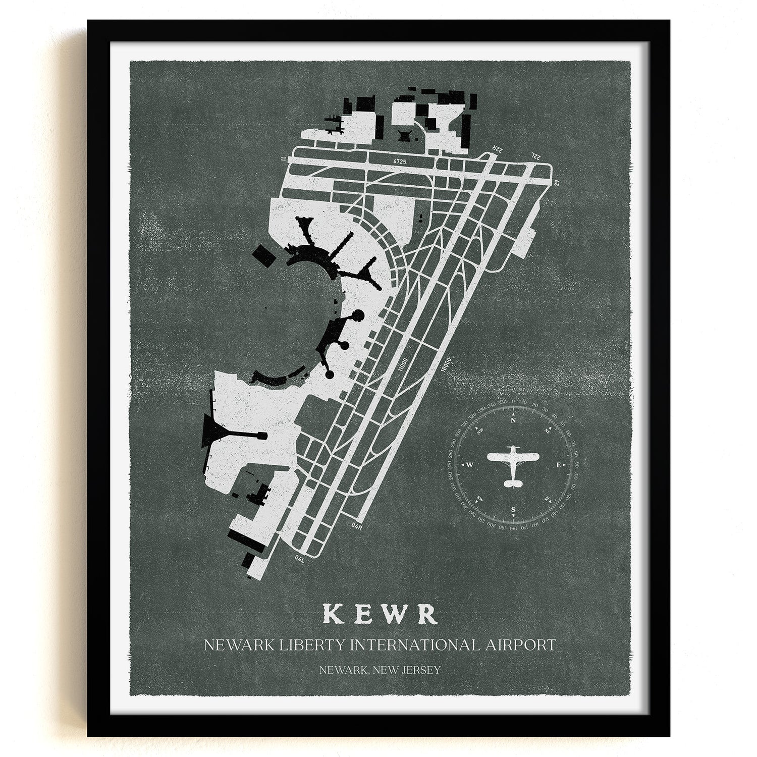 EWR Airport Map, Vintage Style, Newark Liberty International Airport Print
