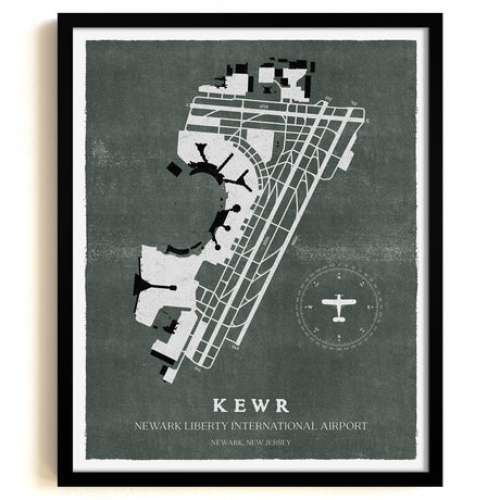 EWR Airport Map, Vintage Style, Newark Liberty International Airport Print