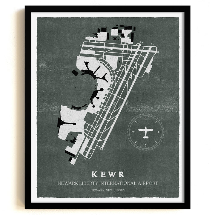 EWR Airport Map, Vintage Style, Newark Liberty International Airport Print