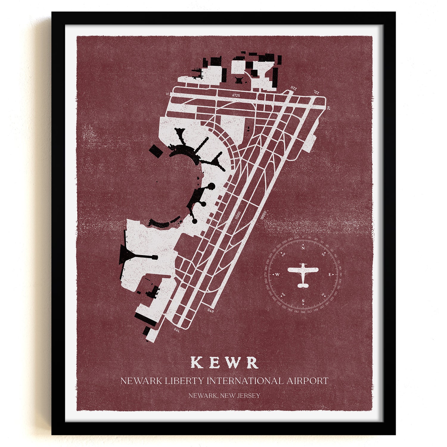 EWR Airport Map, Vintage Style, Newark Liberty International Airport Print