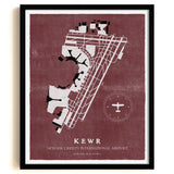 EWR Airport Map, Vintage Style, Newark Liberty International Airport Print