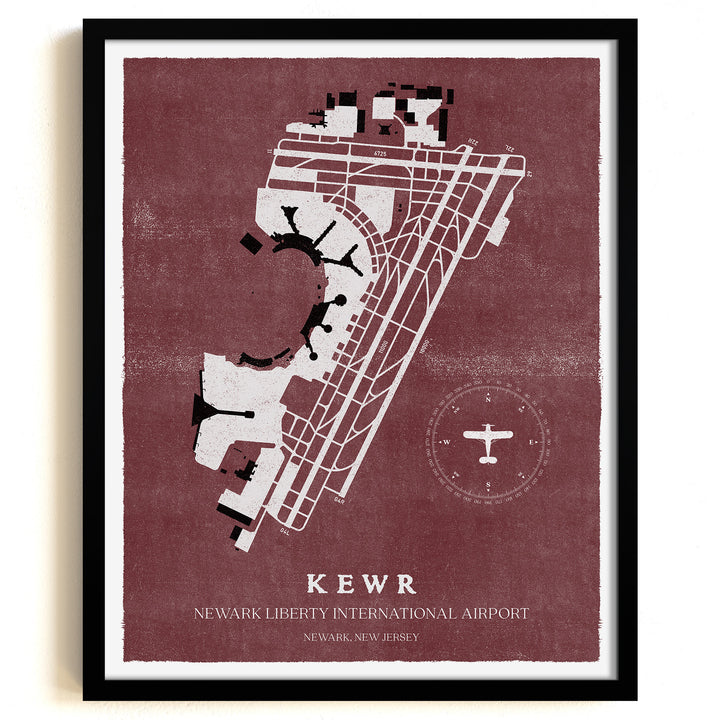EWR Airport Map, Vintage Style, Newark Liberty International Airport Print