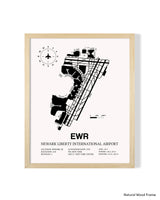 Detailed Airport Map of Newark Liberty International Airport (EWR) in White with a Natural Frame
