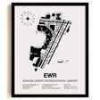 Framed Detailed Airport Map of Newark Liberty International Airport (EWR) in White with a Black Frame