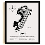 Framed Detailed Airport Map of Newark Liberty International Airport (EWR) in White with a Black Frame