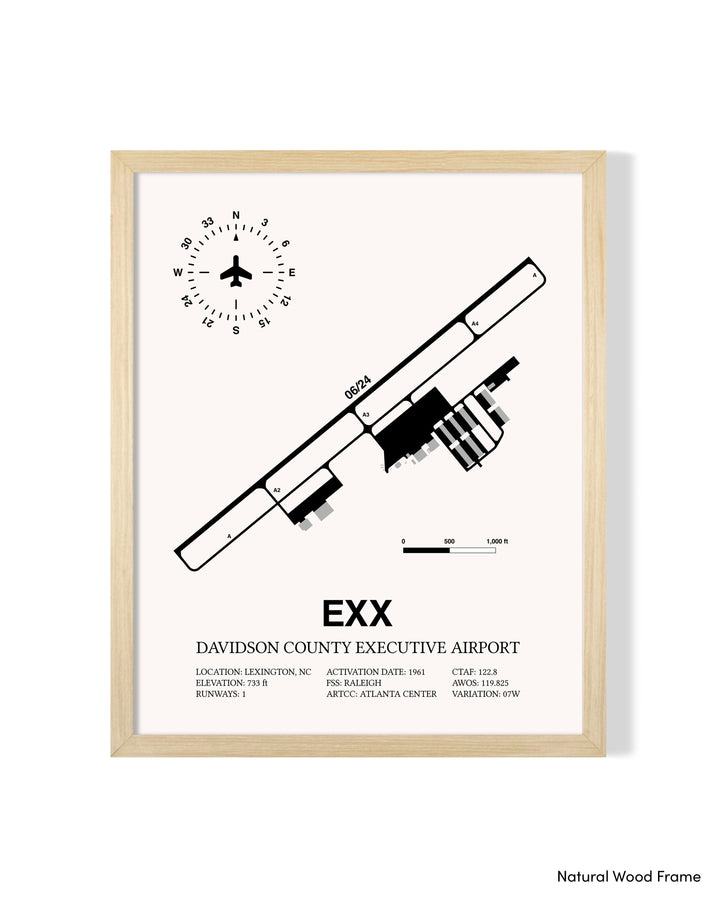 Detailed Airport Map of Davidson County Executive Airport (EXX) in White with a Natural Frame