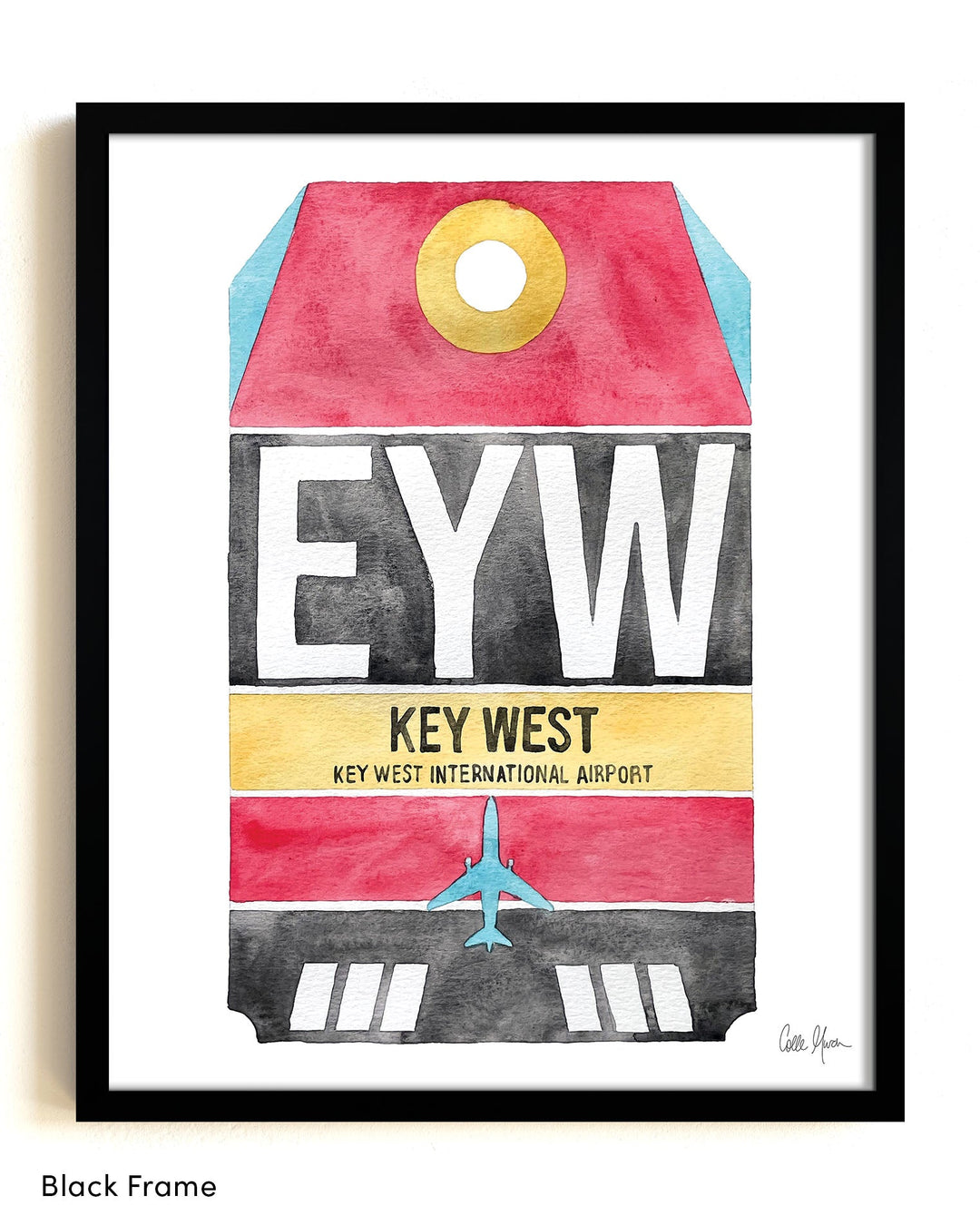 Framed Watercolor Print of Key West International Airport (EYW) with a Black Frame