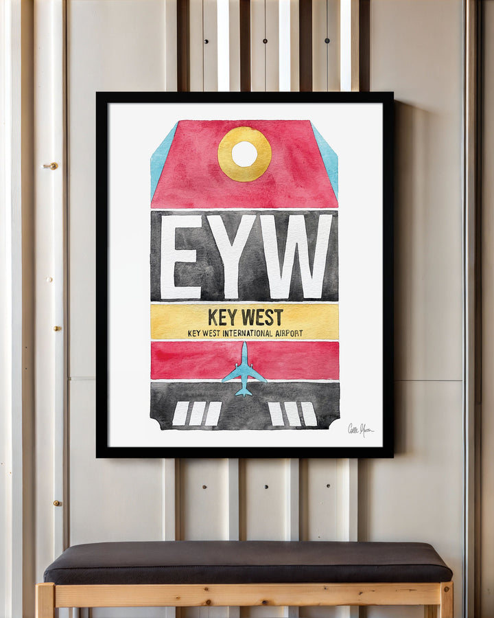 Framed Watercolor Print of Key West International Airport (EYW) with a Black Frame
