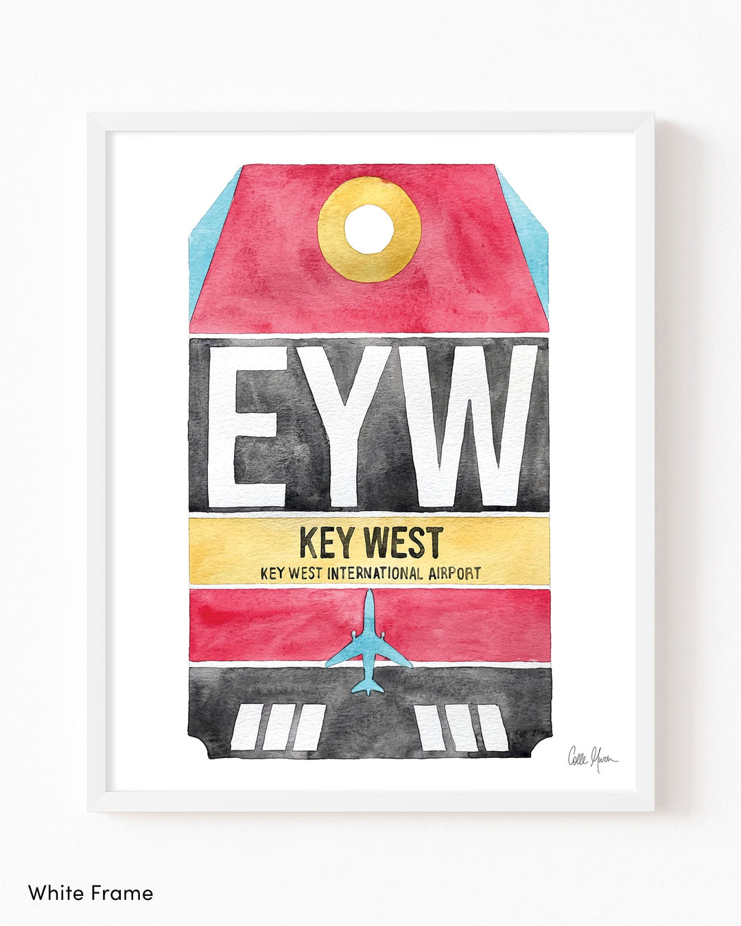 Framed Watercolor Print of Key West International Airport (EYW) with a White Frame