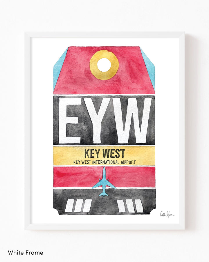 Framed Watercolor Print of Key West International Airport (EYW) with a White Frame