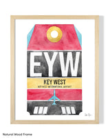 Framed Watercolor Print of Key West International Airport (EYW) with a Natural Wood Frame