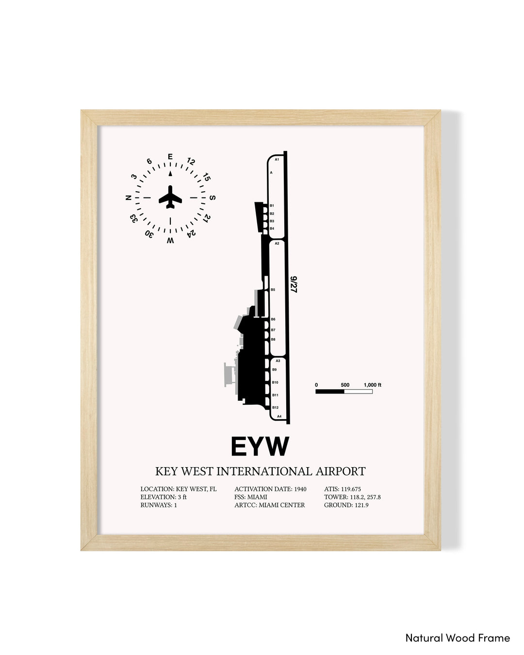 Detailed Airport Map of Key West International Airport (EYW) in White with a Natural Frame