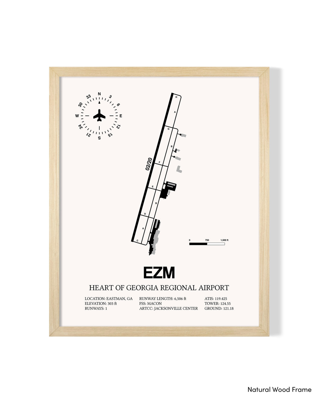 Detailed Airport Map of Heart Of Georgia Regional Airport (EZM) in White with a Natural Frame