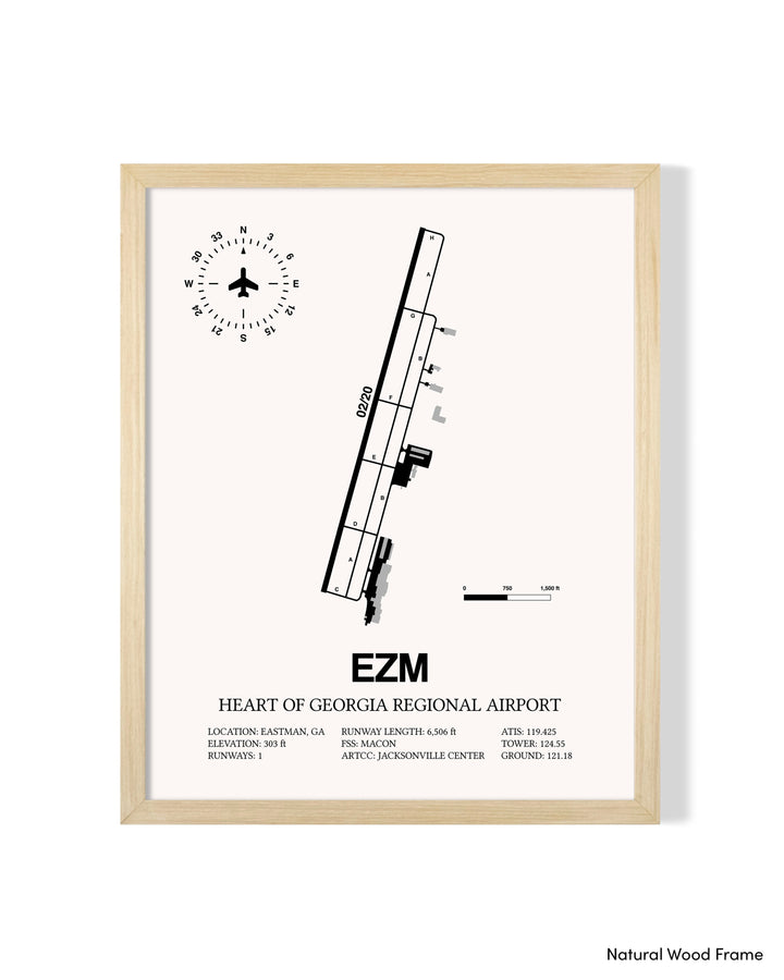 Detailed Airport Map of Heart Of Georgia Regional Airport (EZM) in White with a Natural Frame