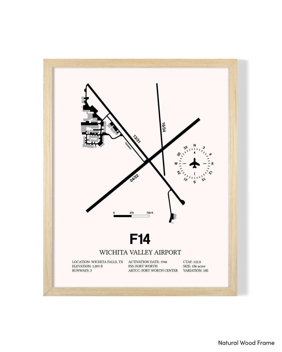 Detailed Airport Map of Wichita Valley Airport (F14) in White with a Natural Frame