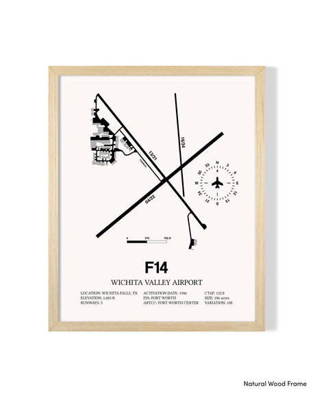 Detailed Airport Map of Wichita Valley Airport (F14) in White with a Natural Frame
