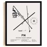 Framed Detailed Airport Map of Wichita Valley Airport (F14) in White with a Black Frame