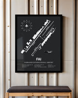 Framed Detailed Airport Map of Fairbanks International Airport (FAI) in Gray with a Black Frame