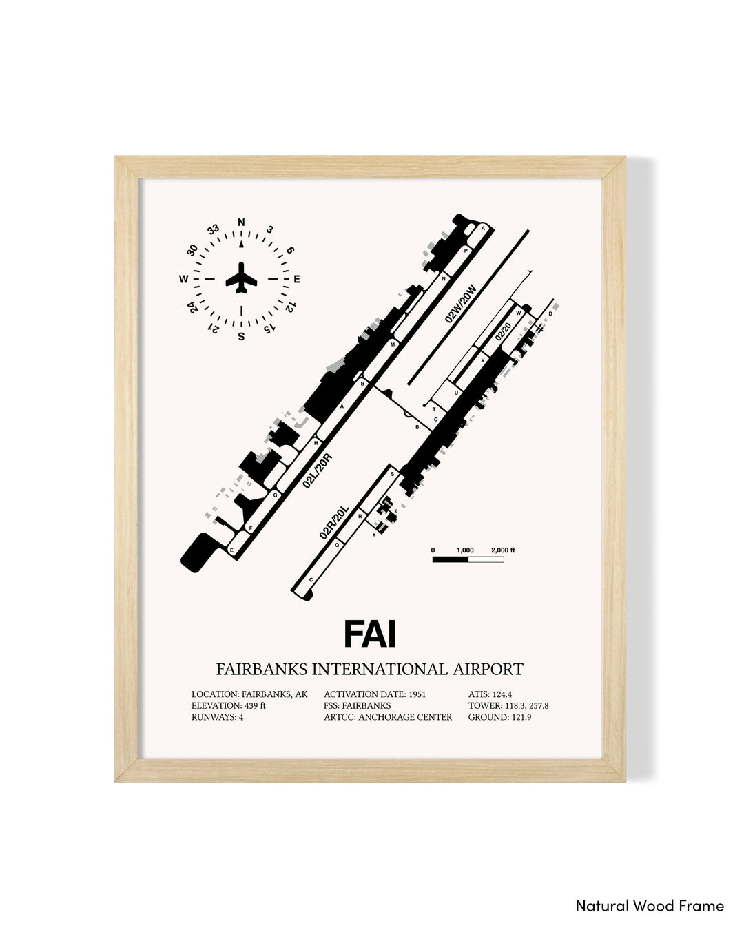 Detailed Airport Map of Fairbanks International Airport (FAI) in White with a Natural Frame