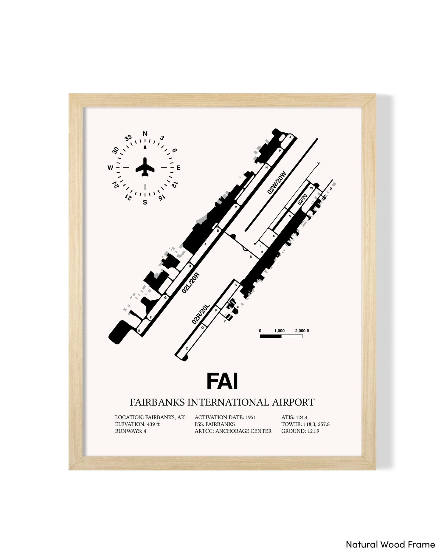 Detailed Airport Map of Fairbanks International Airport (FAI) in White with a Natural Frame