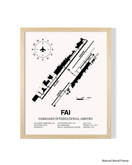 Detailed Airport Map of Fairbanks International Airport (FAI) in White with a Natural Frame