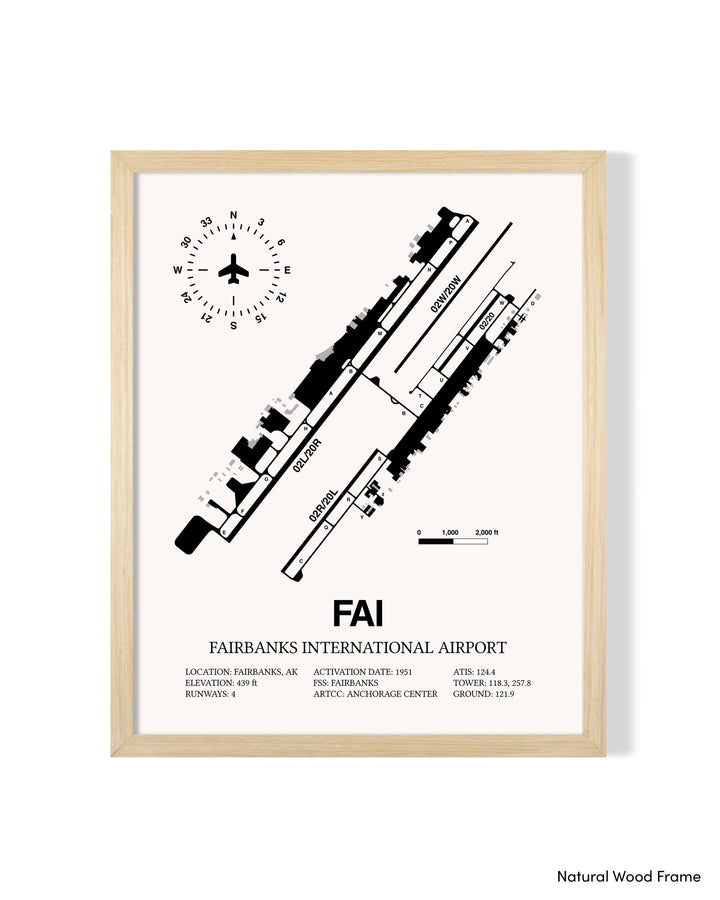 Detailed Airport Map of Fairbanks International Airport (FAI) in White with a Natural Frame