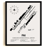 Framed Detailed Airport Map of Fairbanks International Airport (FAI) in White with a Black Frame