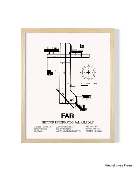 Detailed Airport Map of Hector International Airport (FAR) in White with a Natural Frame