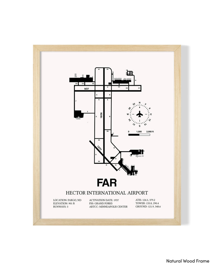 Detailed Airport Map of Hector International Airport (FAR) in White with a Natural Frame