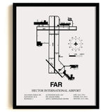 Framed Detailed Airport Map of Hector International Airport (FAR) in White with a Black Frame