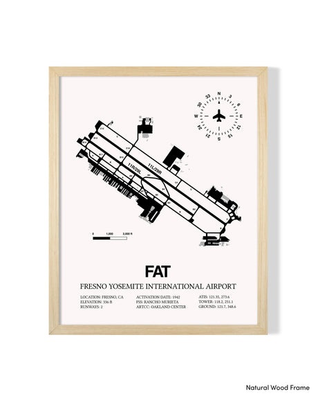 Detailed Airport Map of Fresno Yosemite International Airport (FAT) in White with a Natural Frame