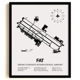 Framed Detailed Airport Map of Fresno Yosemite International Airport (FAT) in White with a Black Frame