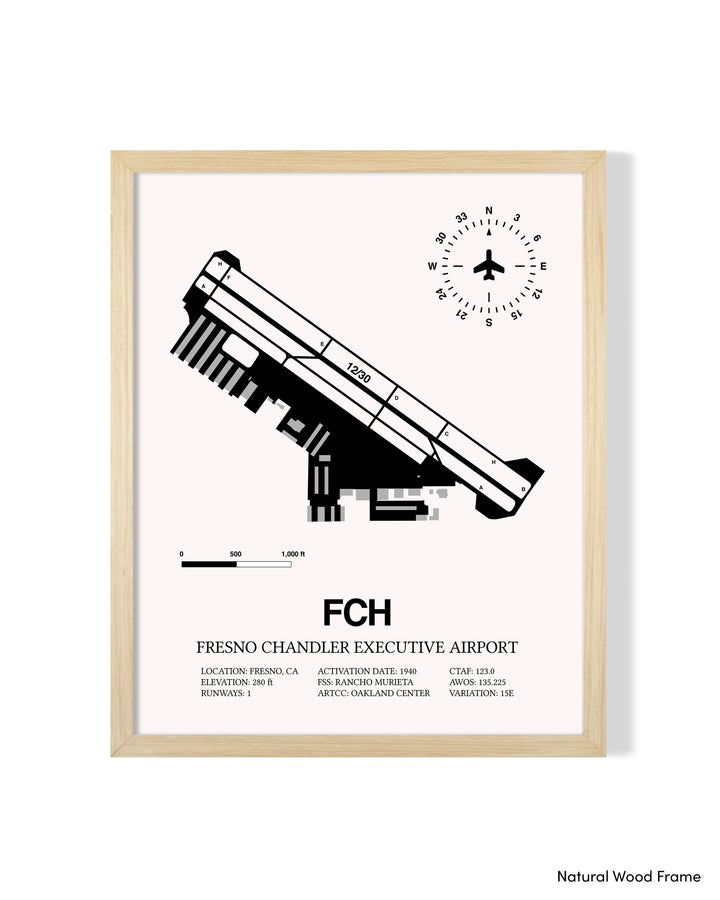 Detailed Airport Map of Fresno Chandler Executive Airport (FCH) in White with a Natural Frame