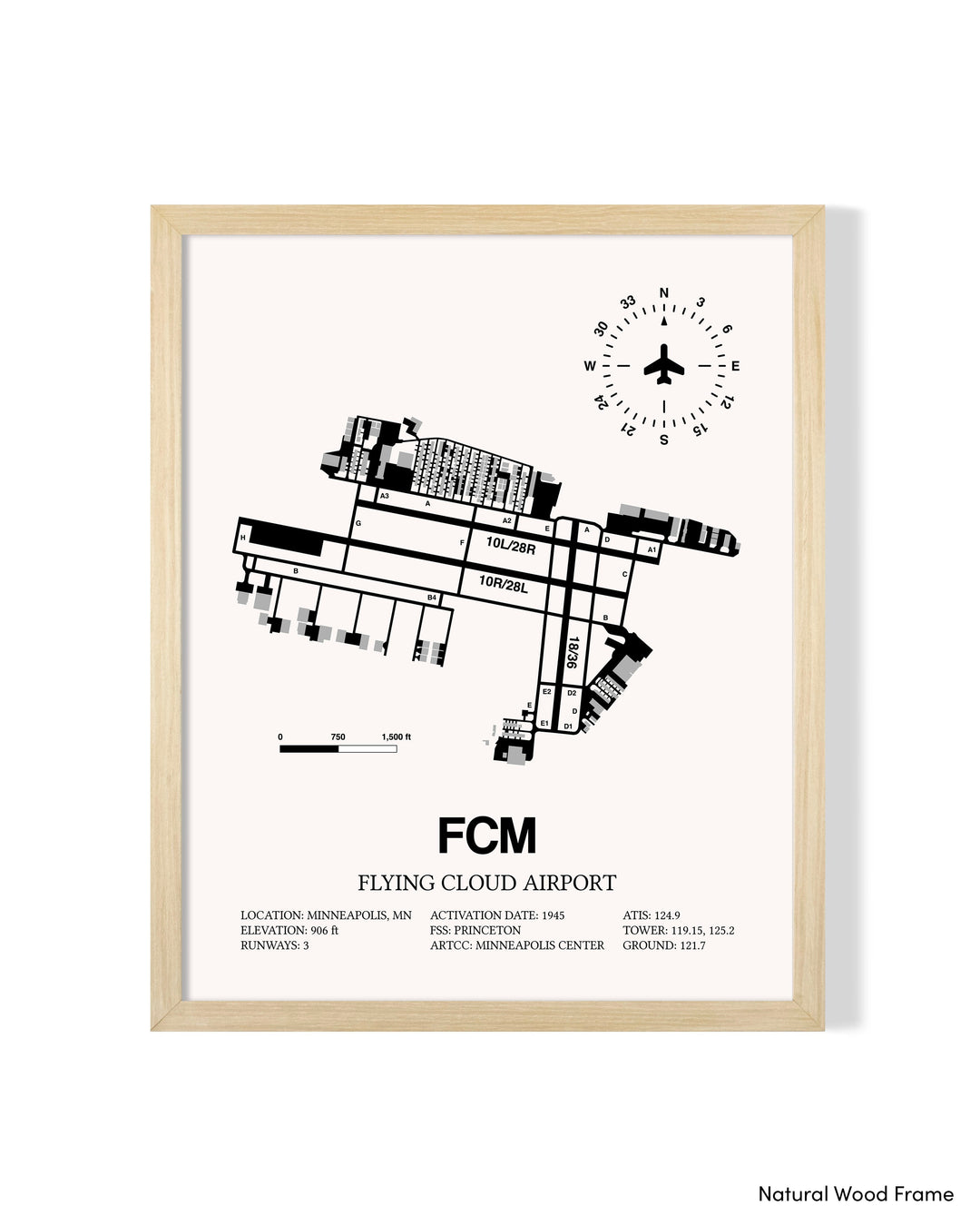 Detailed Airport Map of Flying Cloud Airport (FCM) in White with a Natural Frame