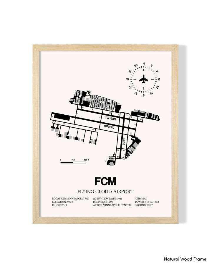 Detailed Airport Map of Flying Cloud Airport (FCM) in White with a Natural Frame
