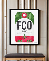 Framed Watercolor Print of Leonardo da Vinci International Airport (FCO) with a Black Frame